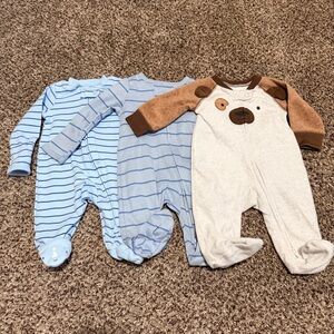 Carters Cozy Striped and Bear Kids Footies Set